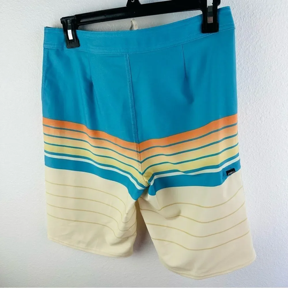 O’Neill Hyper Dry Hyper Freak Board Shorts Blue Yellow Striped NWT  Mens Size 28